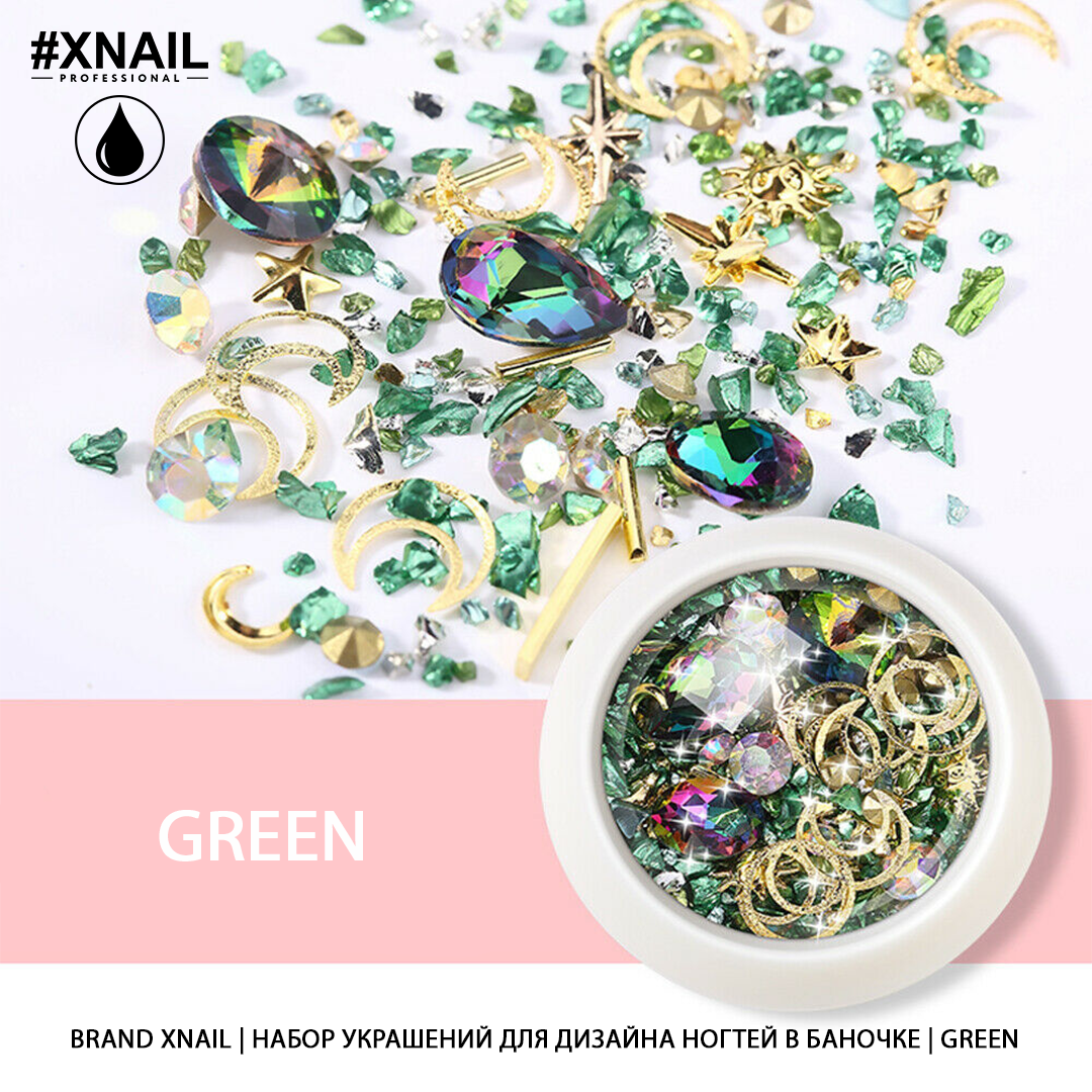 набор украшений для дизайна ногтей в баночке green